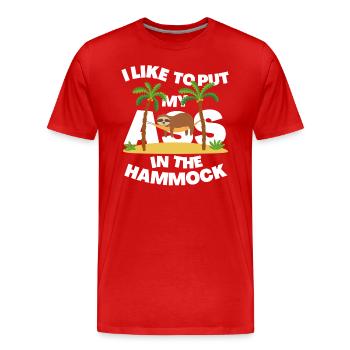 J’AIME METTRE MON CUL DANS UN HAMAC - T-shirt bio Premium Homme - rouge - Devant - Damien (186cm)