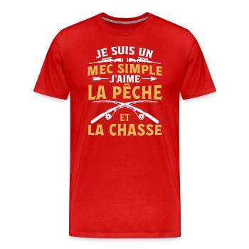 Je Suis Un Mec Simple J'aime La Pêche Et La Chasse - T-shirt bio Premium Homme - rouge - Devant - Damien (186cm)