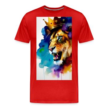 Crowned Lion Watercolour - Men's Premium Organic T-Shirt - red - Front - Damien (186cm)