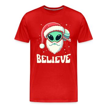 Believe in Alien Santa - Men's Premium Organic T-Shirt - red - Front - Damien (186cm)