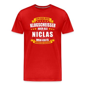 Name Niclas Vorname Klugscheisser Namenstag - Männer Premium Bio T-Shirt - Rot - Vorne - Damien (186cm)