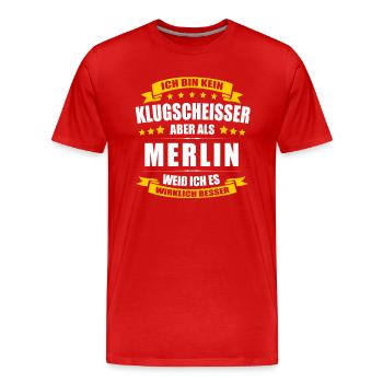 Name Merlin Vorname Klugscheisser Namenstag - Männer Premium Bio T-Shirt - Rot - Vorne - Damien (186cm)