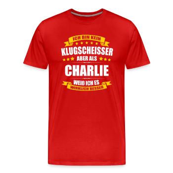 Name Charlie Vorname Klugscheisser Namenstag - Männer Premium Bio T-Shirt - Rot - Vorne - Damien (186cm)