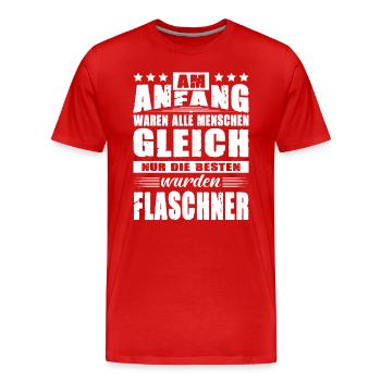 Am Anfang Waren Alle Menschen Gleich Flaschner - Männer Premium Bio T-Shirt - Rot - Vorne - Damien (186cm)