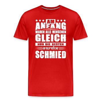Am Anfang Waren Alle Menschen Gleich Schmied - Männer Premium Bio T-Shirt - Rot - Vorne - Damien (186cm)
