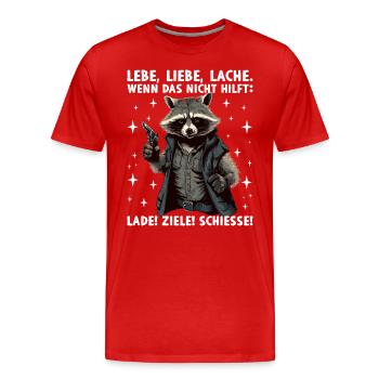 Waschbär Lebe Liebe Lache Wenn das nicht hilft - Männer Premium Bio T-Shirt - Rot - Vorne - Damien (186cm)