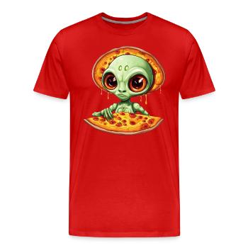 Green Alien apprécie la pizza salami - T-shirt bio Premium Homme - rouge - Devant - Damien (186cm)