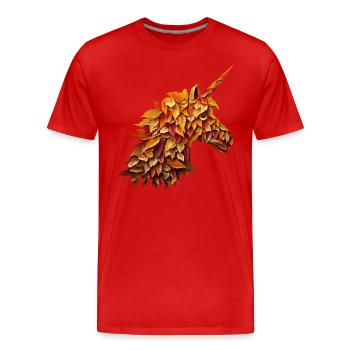 Licorne d’automne parmi les feuilles colorées - T-shirt bio Premium Homme - rouge - Devant - Damien (186cm)
