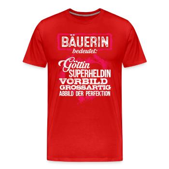 BÄUERIN - duden - Männer Premium Bio T-Shirt - Rot - Vorne - Damien (186cm)