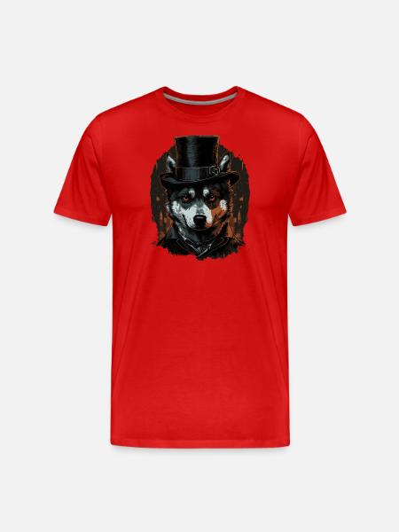Husky Dog mit Zylinder Hut - Männer Premium Bio T-Shirt - Rot
