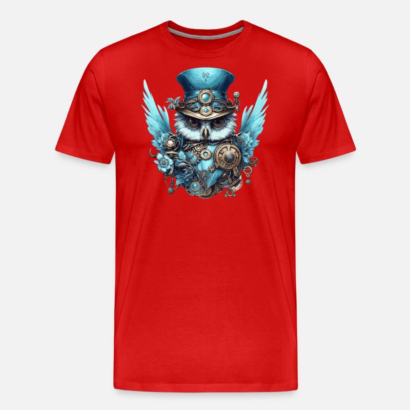 Coole Steampunk Eule - Männer Premium Bio T-Shirt - Rot