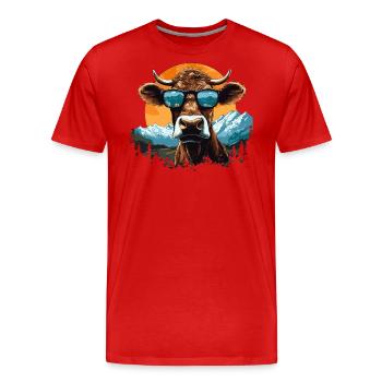 Une vache en lunettes de soleil en montagne - T-shirt bio Premium Homme - rouge - Devant - Damien (186cm)
