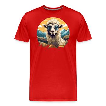 Un mouton avec des lunettes de soleil dans les montagnes - T-shirt bio Premium Homme - rouge - Devant - Damien (186cm)
