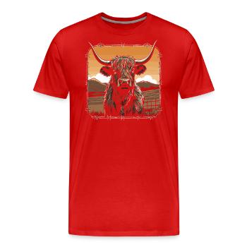 Schottisches Hochlandrind - Männer Premium Bio T-Shirt - Rot - Vorne - Damien (186cm)