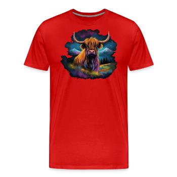 Schottisches Hochlandrind - Männer Premium Bio T-Shirt - Rot - Vorne - Damien (186cm)
