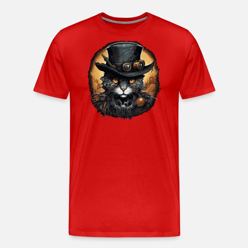 Steampunk Katze - Männer Premium Bio T-Shirt - Rot