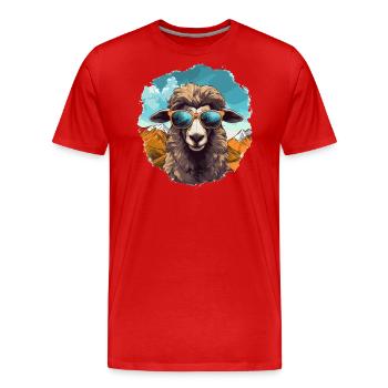 Un mouton avec des lunettes de soleil dans les montagnes - T-shirt bio Premium Homme - rouge - Devant - Damien (186cm)