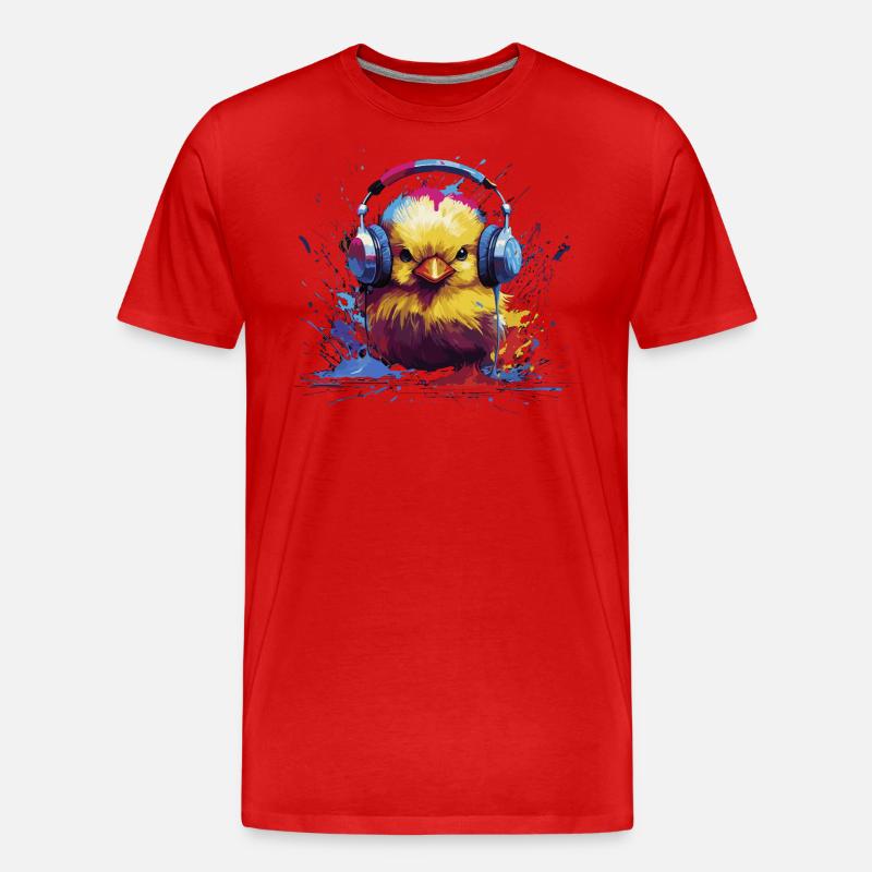 DJ Küken mit Kopfhörern - Männer Premium Bio T-Shirt - Rot