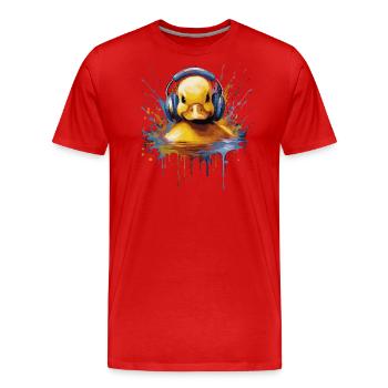 Bébé canard écoutant de la musique avec des écouteurs - T-shirt bio Premium Homme - rouge - Devant - Damien (186cm)