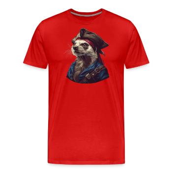 Frettchen Pirat - Männer Premium Bio T-Shirt - Rot - Vorne - Damien (186cm)