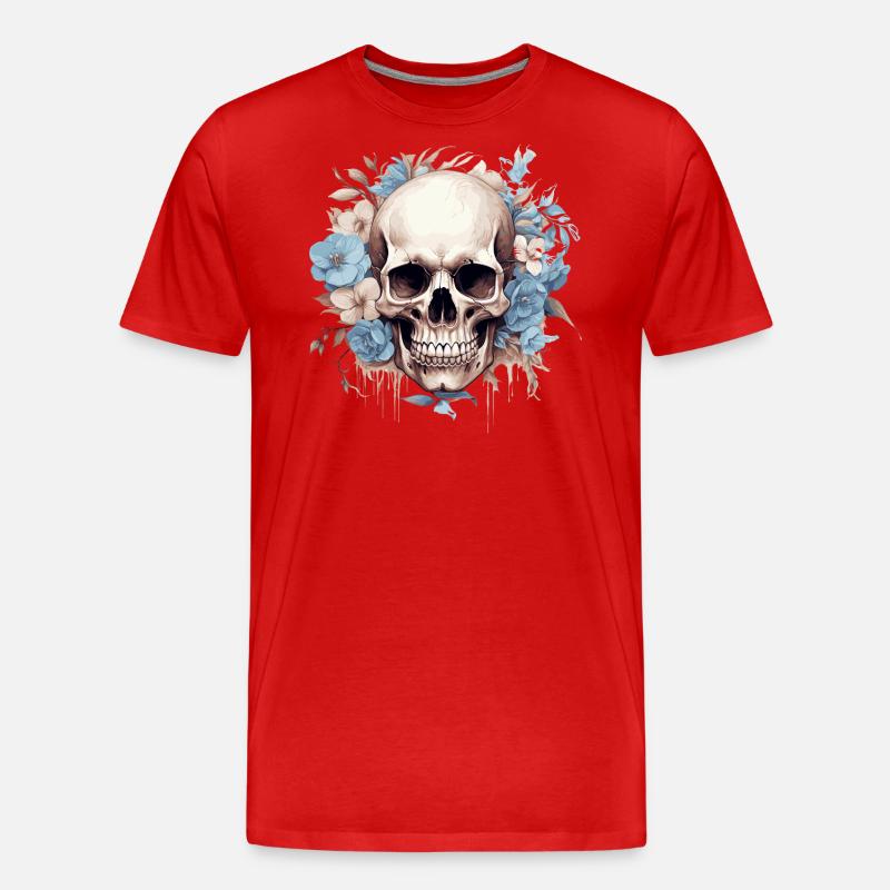 Blumenschädel - Männer Premium Bio T-Shirt - Rot