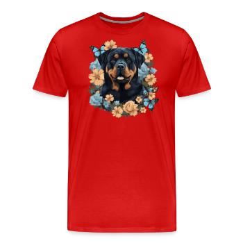 Chien rottweiler avec des fleurs - T-shirt bio Premium Homme - rouge - Devant - Damien (186cm)