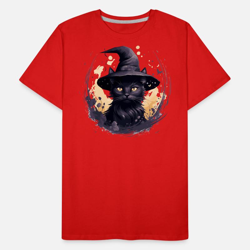 Schwarze Katze mit Hexenhut Männer Premium Bio T-Shirt