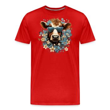 Drôle de vache avec des fleurs - T-shirt bio Premium Homme - rouge - Devant - Damien (186cm)