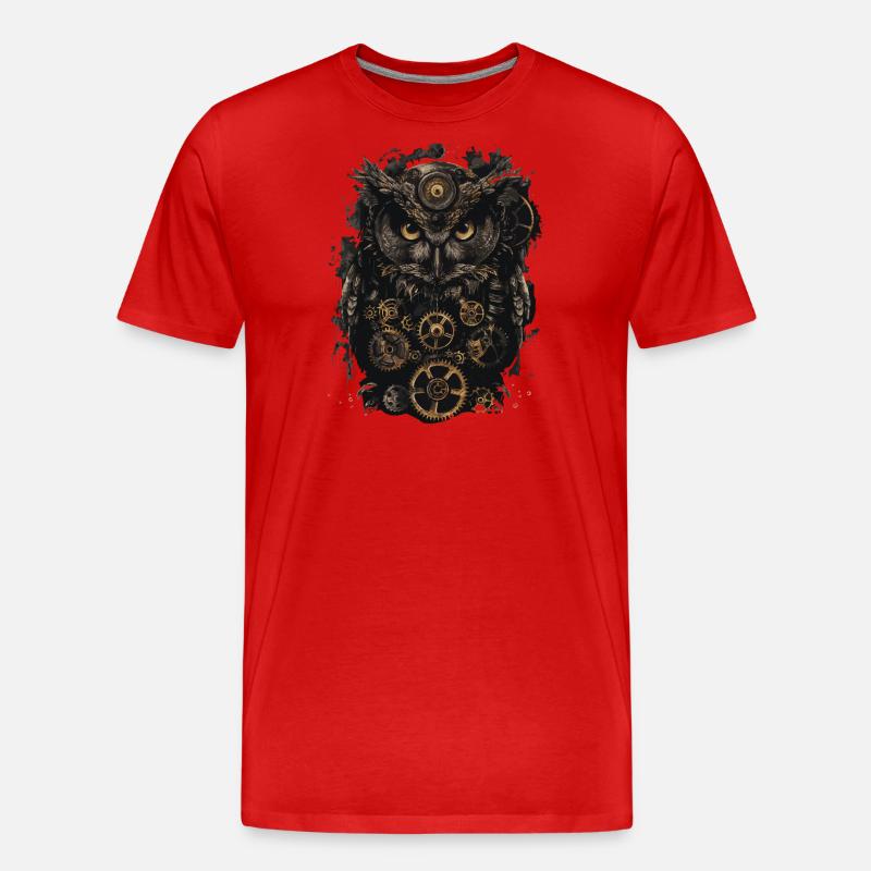 Steampunk Eule - Männer Premium Bio T-Shirt - Rot