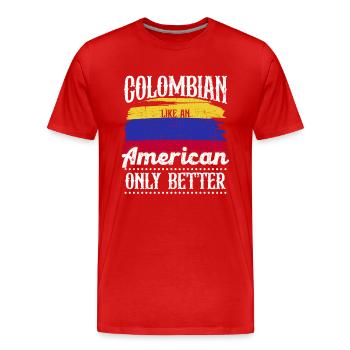 Colombien Amérique du Sud Pays d’origine Amérique latine - T-shirt bio Premium Homme - rouge - Devant - Damien (186cm)