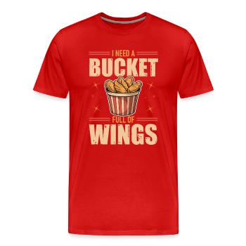Hühnerflügel - Chicken Bucket Full Of Wings - Men's Premium Organic T-Shirt - red - Front - Damien (186cm)