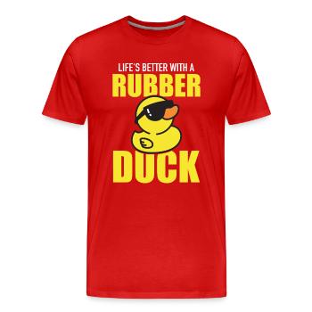 Life's Better WIth A Rubber Duck - Quietscheenten - Men's Premium Organic T-Shirt - red - Front - Damien (186cm)