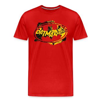 Batman Logo Yellow Black Pattern - Men's Premium Organic T-Shirt - red - Front - Damien (186cm)
