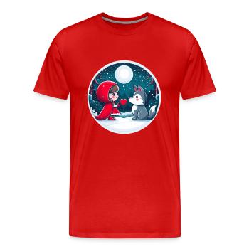 Conte de fées Petit Chaperon Rouge Loup Enfants Coeur Lune Mignon - T-shirt bio Premium Homme - rouge - Devant - Damien (186cm)