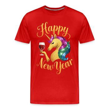 Fête du Nouvel An Licorne Nouvel An Bonne Année - T-shirt bio Premium Homme - rouge - Devant - Damien (186cm)