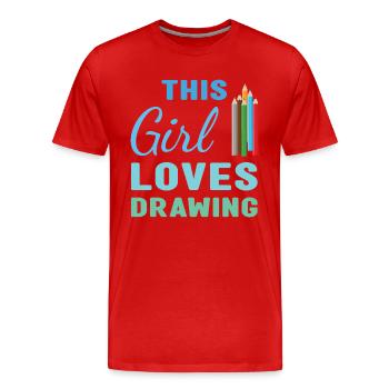Tiroir Cette fille aime dessiner - T-shirt bio Premium Homme - rouge - Devant - Damien (186cm)