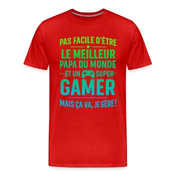 Super Papa Gamer Geek Gaming idée cadeau père - T-shirt bio Premium Homme - rouge - Devant - Damien (186cm)