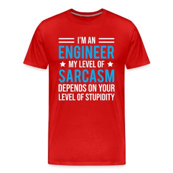 Je suis un t-shirt Sarcastique de niveau d'ingénieur - T-shirt bio Premium Homme - rouge - Devant - Damien (186cm)