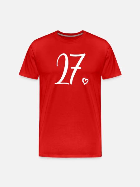 Cute Number 27, 27 Years Old, 27th Birthday Gift - Men's Premium Organic T-Shirt - red