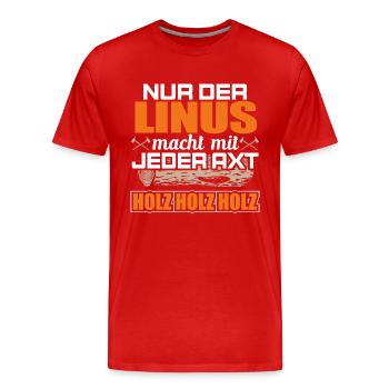 LINUS - Holz - Männer Premium Bio T-Shirt - Rot - Vorne - Damien (186cm)