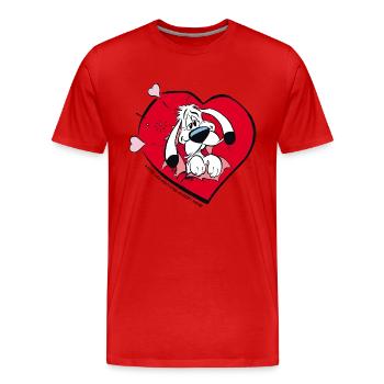 Asterix & Obelix - Idefix mit Herz - Männer Premium Bio T-Shirt - Rot - Vorne - Damien (186cm)