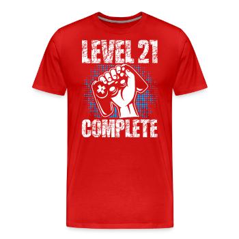 Level 21 Complete Geburtstagsgeschenk 21 Jahre - Männer Premium Bio T-Shirt - Rot - Vorne - Damien (186cm)