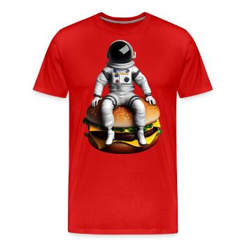 Space Astronaut Cheeseburger - Men's Premium Organic T-Shirt - red - Front - Damien (186cm)