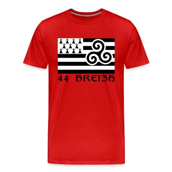 44 Breizh Loire-Atlantique Bretagne - T-shirt bio Premium Homme - rouge - Devant - Damien (186cm)