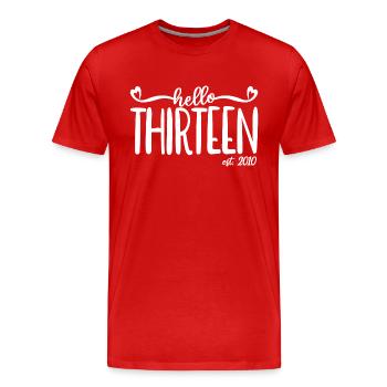 Hallo Dreizehn Est. 2010 Süßes Geschenk zum 13. Geburtstag - Männer Premium Bio T-Shirt - Rot - Vorne - Damien (186cm)