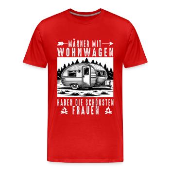 Männer mit Wohnwagen haben die schönsten Frauen - Männer Premium Bio T-Shirt - Rot - Vorne - Damien (186cm)