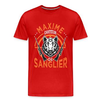 Maxime chasseur de sanglier Cadeau Humour Chasse - T-shirt bio Premium Homme - rouge - Devant - Damien (186cm)