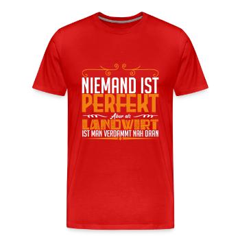 Niemand Ist Perfekt Aber Als Landwirt - Männer Premium Bio T-Shirt - Rot - Vorne - Damien (186cm)