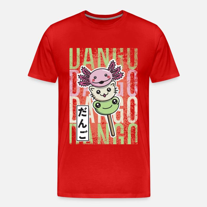 Dango Kawaii axolotl chat grenouille - T-shirt bio Premium Homme - rouge