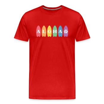 Rainbow Aloha Surfbrett Hawaii Sommer - Männer Premium Bio T-Shirt - Rot - Vorne - Damien (186cm)